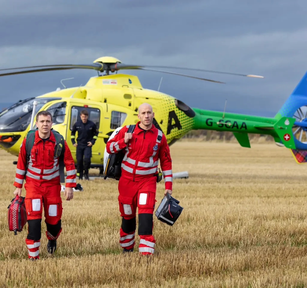 Scotlands' Charity Air Ambulance (SCAA)...Helimed 76 Paramedics Ali Daw (left) and Michael Haines
Picture by Graeme Hart.
Copyright Perthshire Picture Agency
Tel: 07990 594431